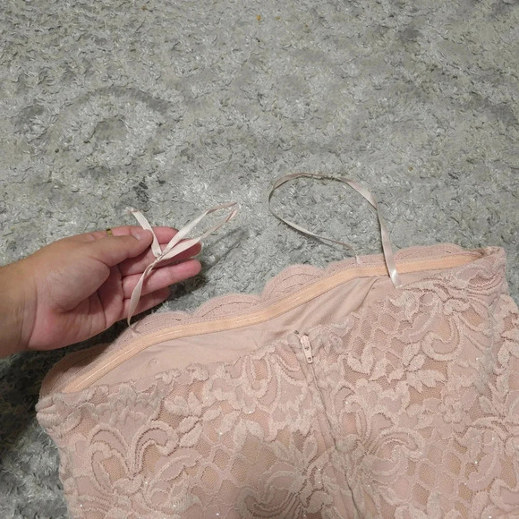 ✨️4/$20. Juniors Formal Strapless High Low Dress, All Over Lace, Scalloped Chest - Picture 11 of 16